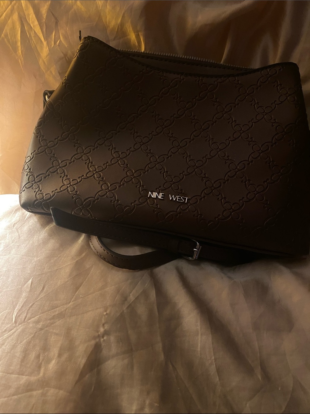 Nine West Dark Brown Embossed leather shoulder Bag